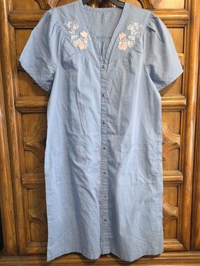 Light Blue Embroidered Button-Front Nightdress Dayrobe